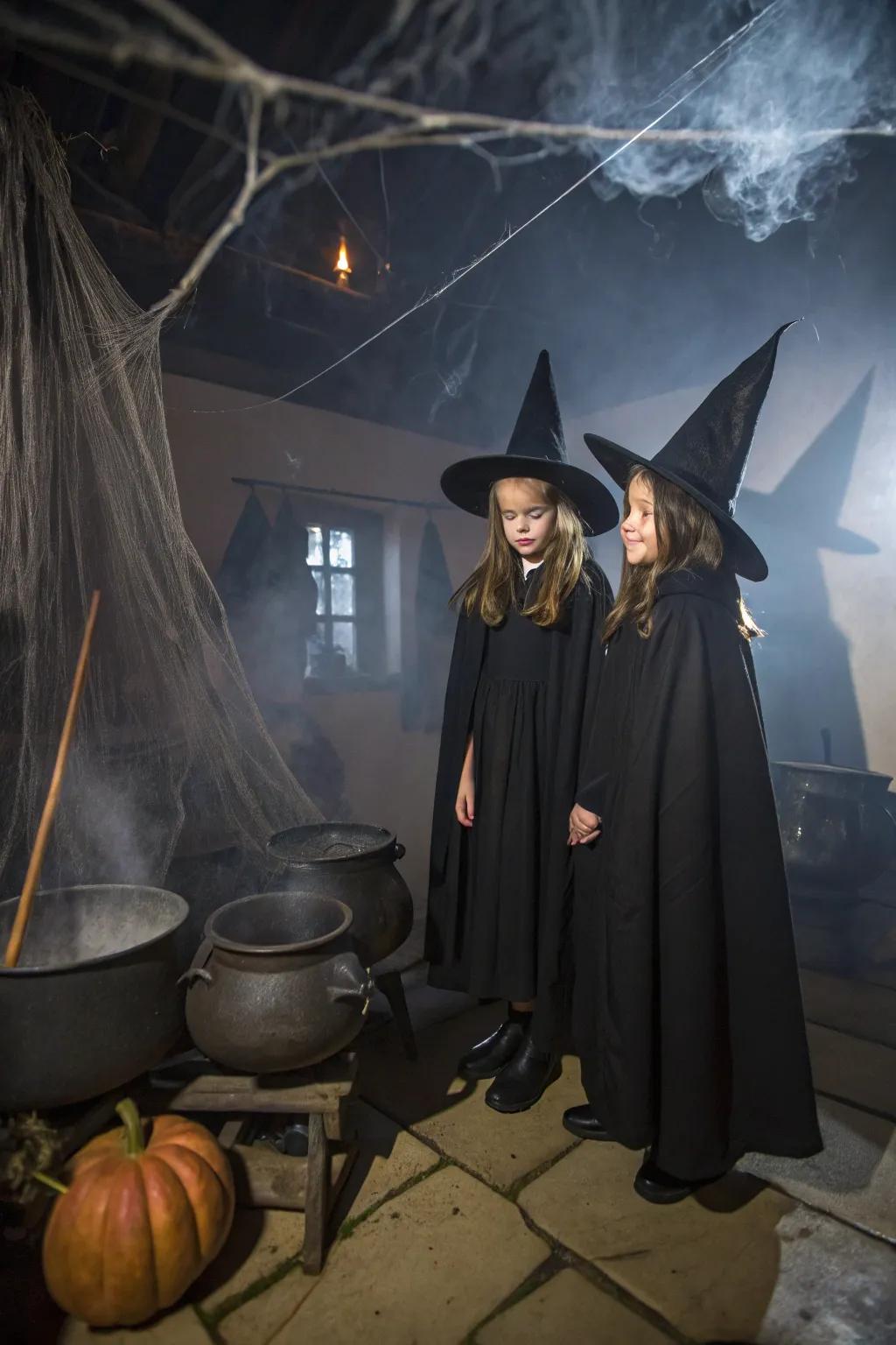 Enchanting elegance: twins as classic witches.