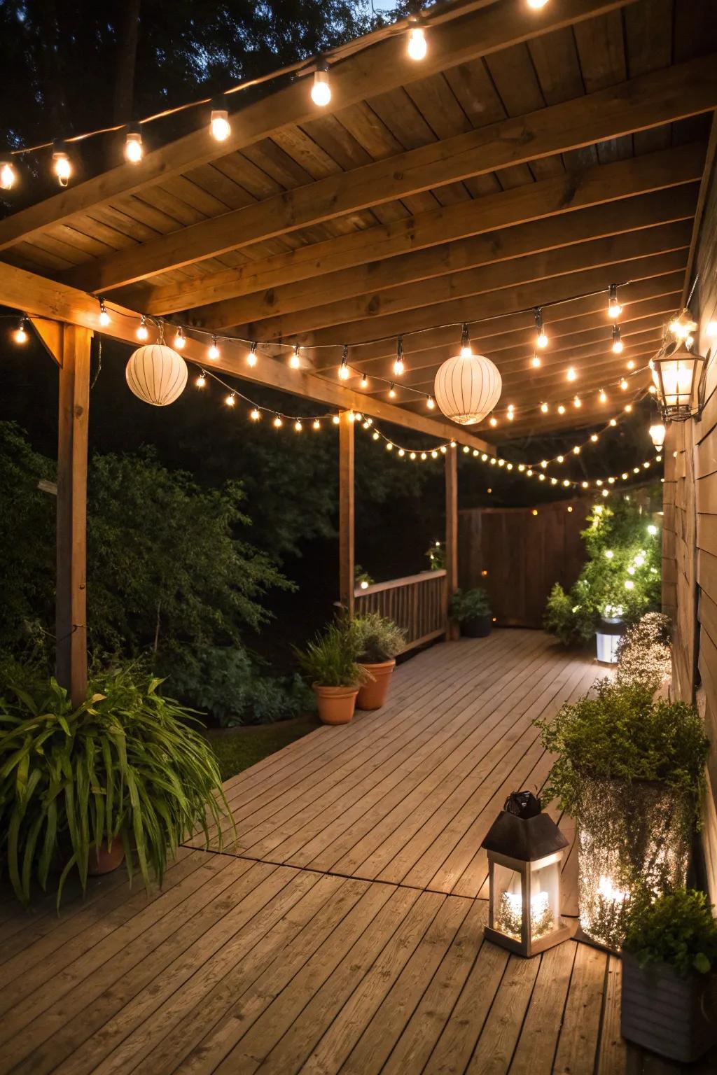 Enchanting gentle lighting beneath the deck for a cozy and inviting atmosphere.