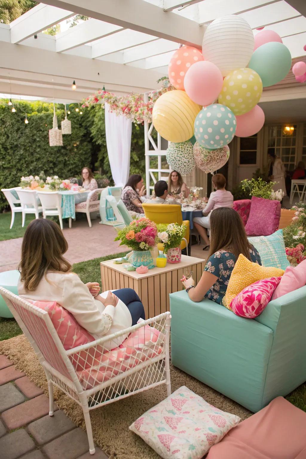 An inviting seating arrangement with varied loungers and bolsters.