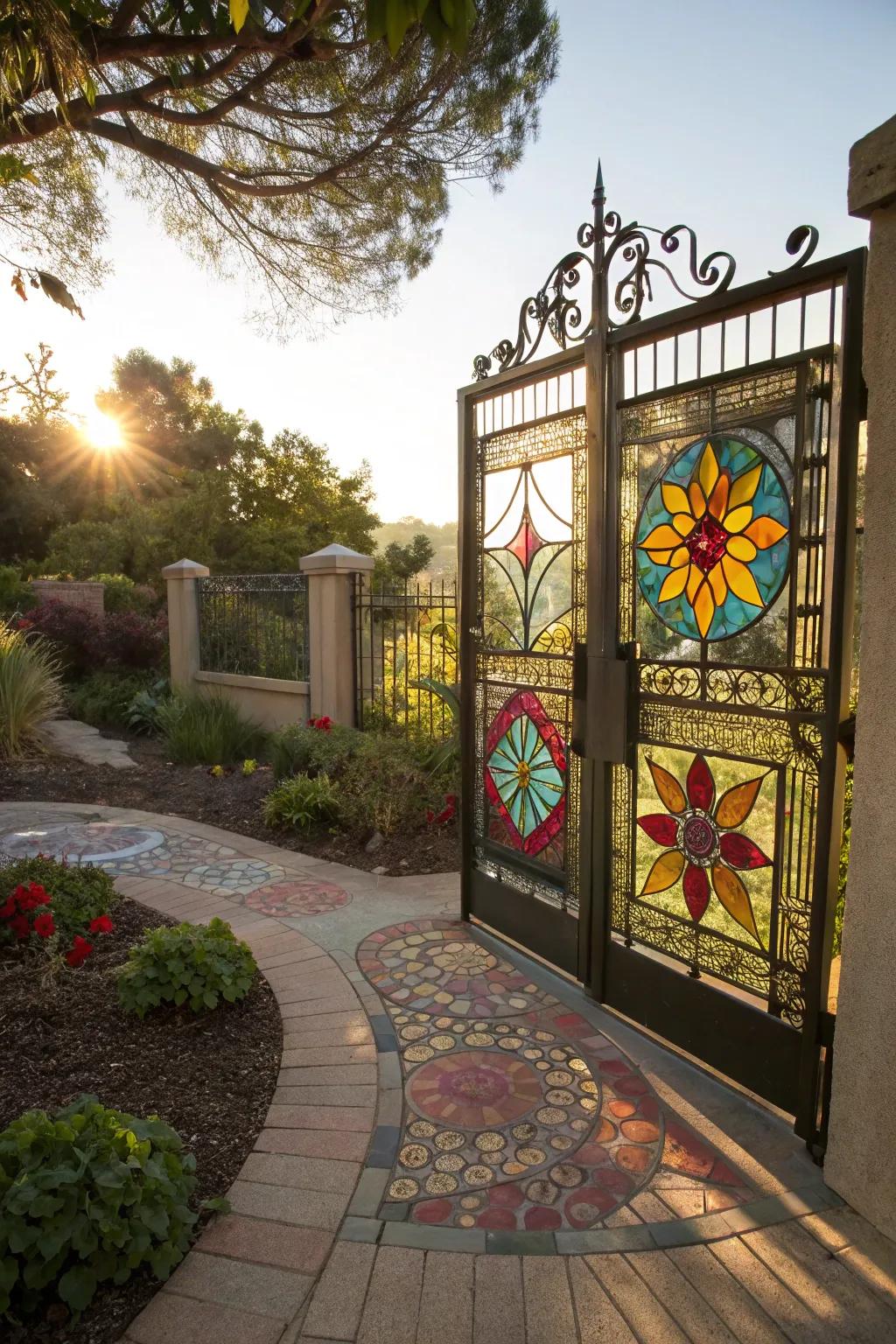 Colored glass panels injecting a burst of color into the gate.