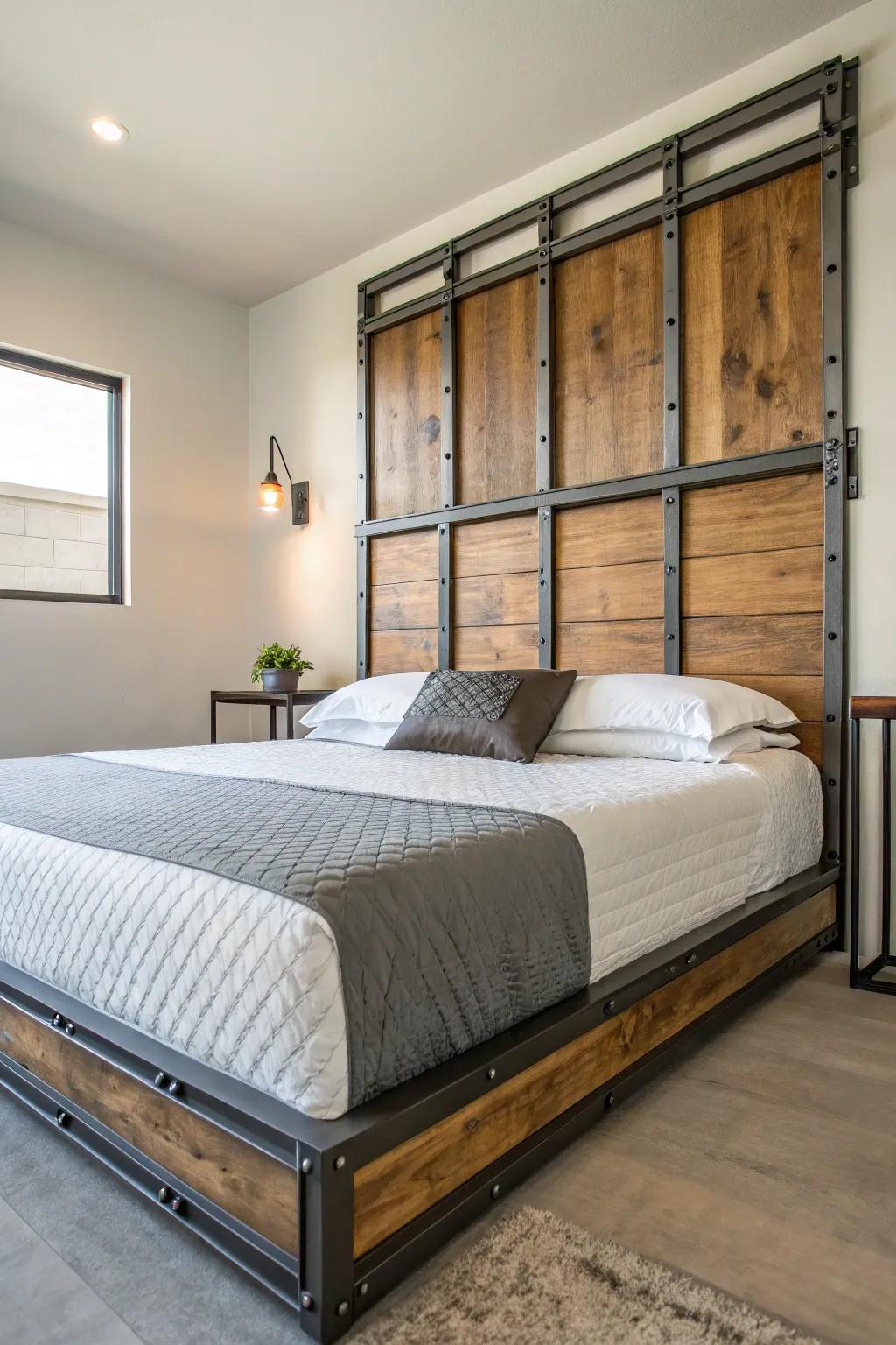 Industrial elements introduce a raw and edgy character to your bedroom.