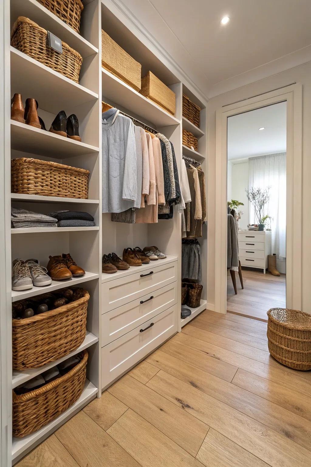 Natural elements make the closet feel warm and inviting.