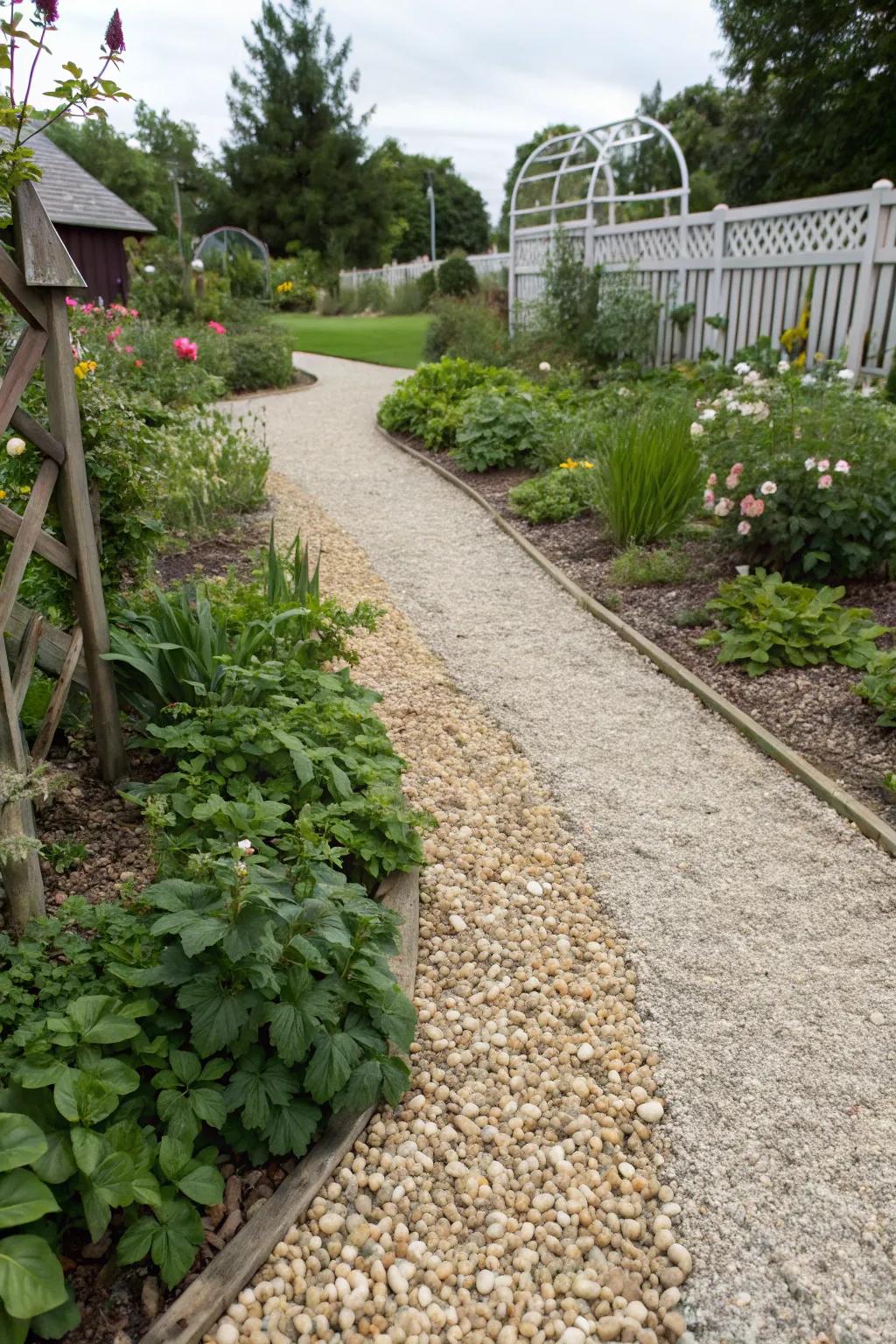 Small stone crafts a casual and welcoming garden path.