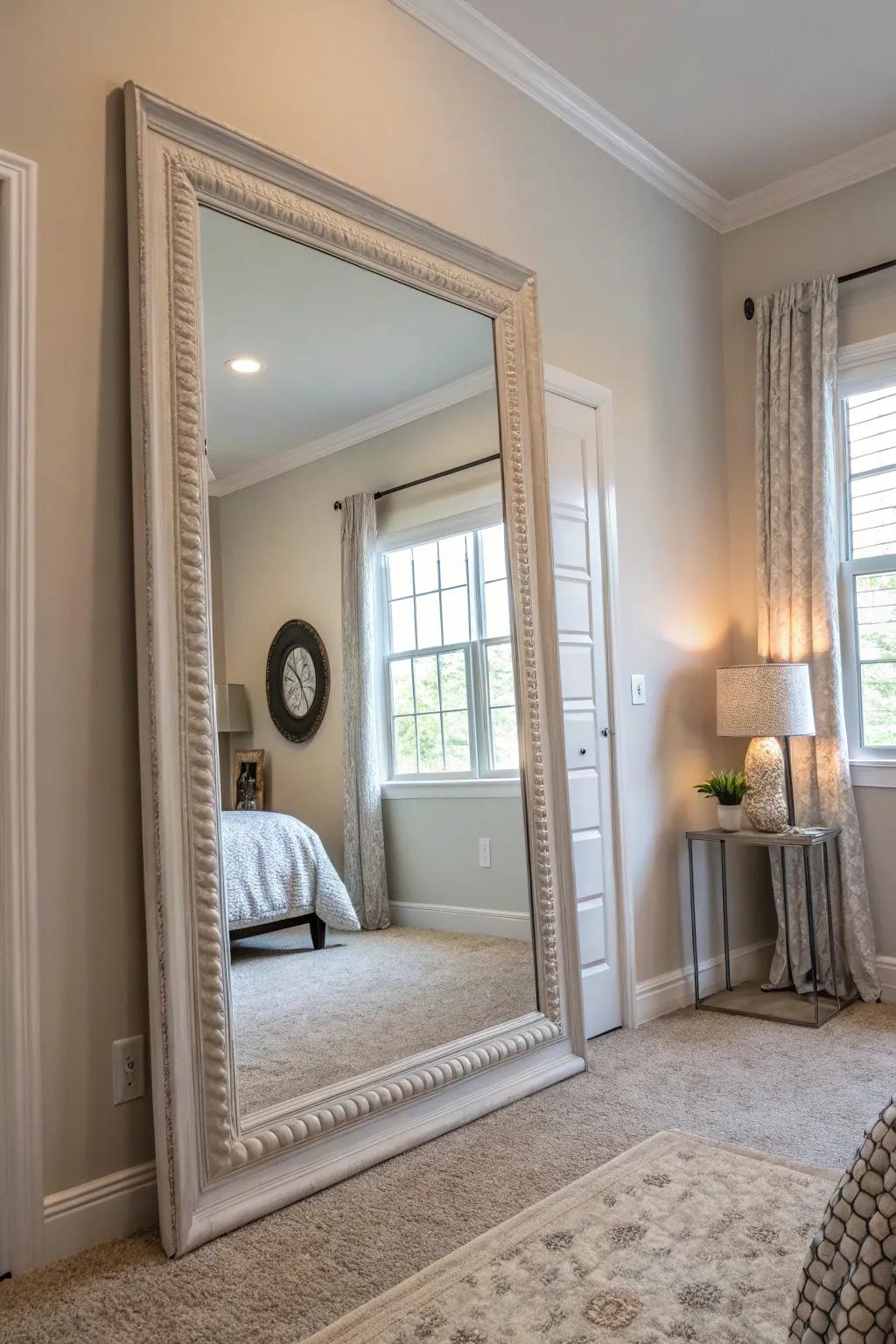 An expansive mirror introduces light and a hint of glamour.