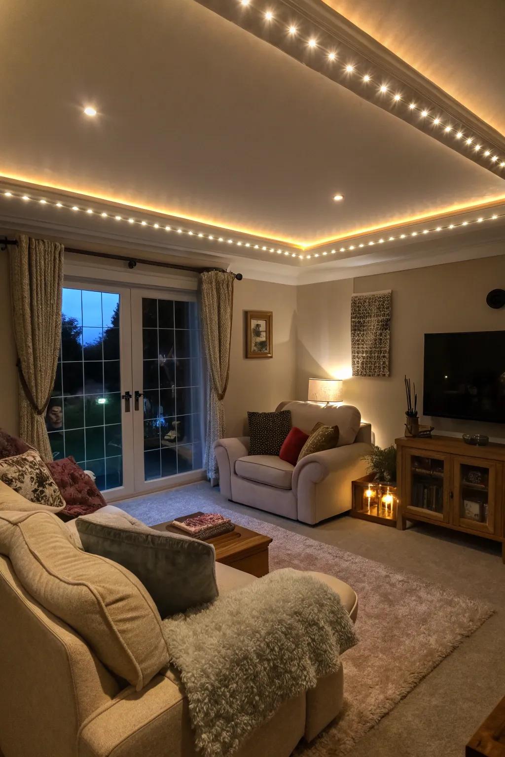 LED illumination within trims fashions an enchanting evening radiance.