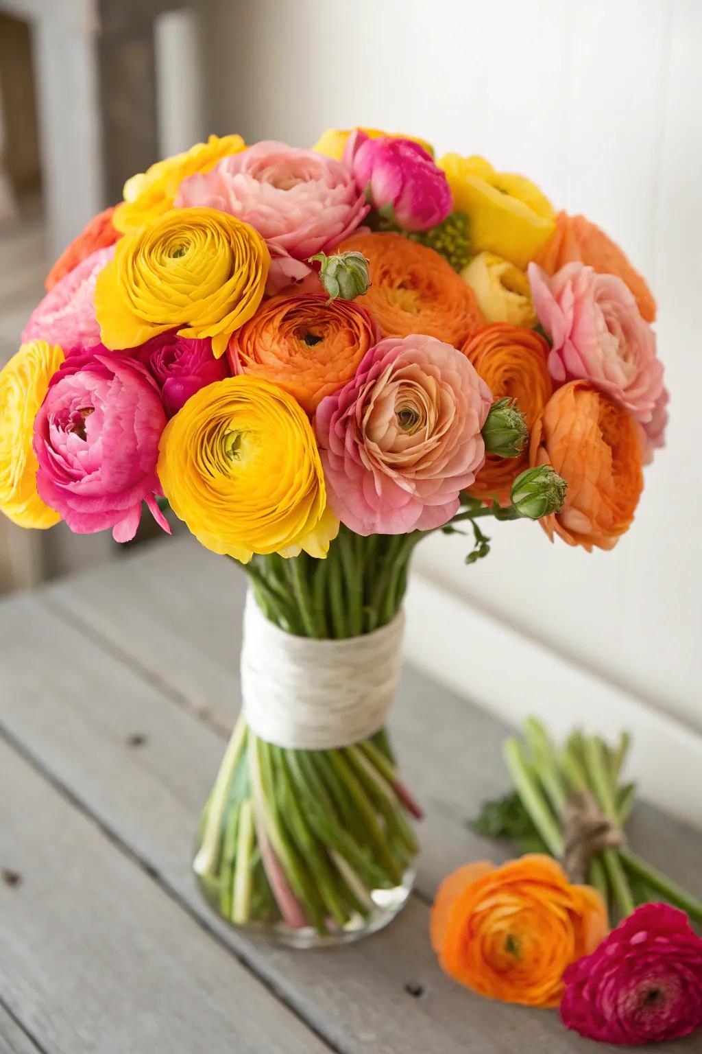A vibrant ranunculus bouquet full of charm and color.