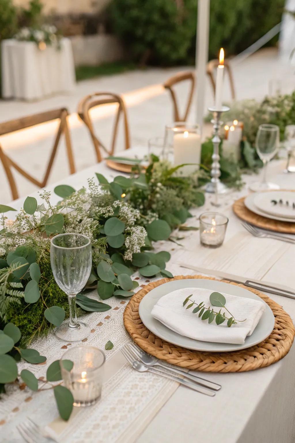 Eco-friendly greenery imparts a fresh, sustainable accent.