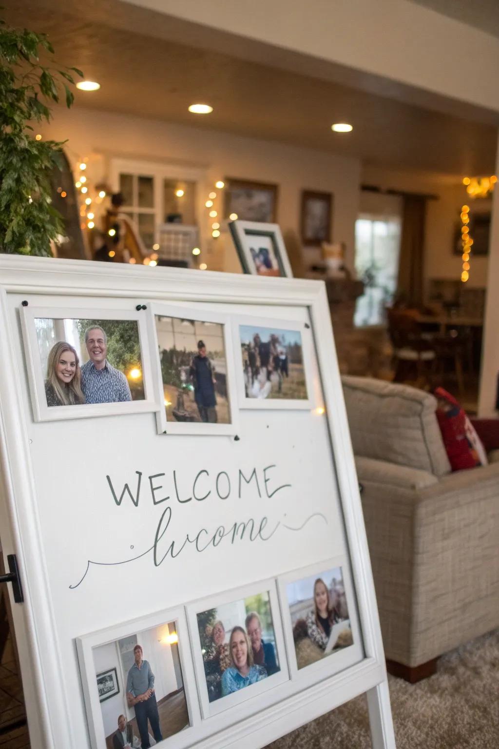 A personal touch featuring a photo compilation on a magnetic writing surface.