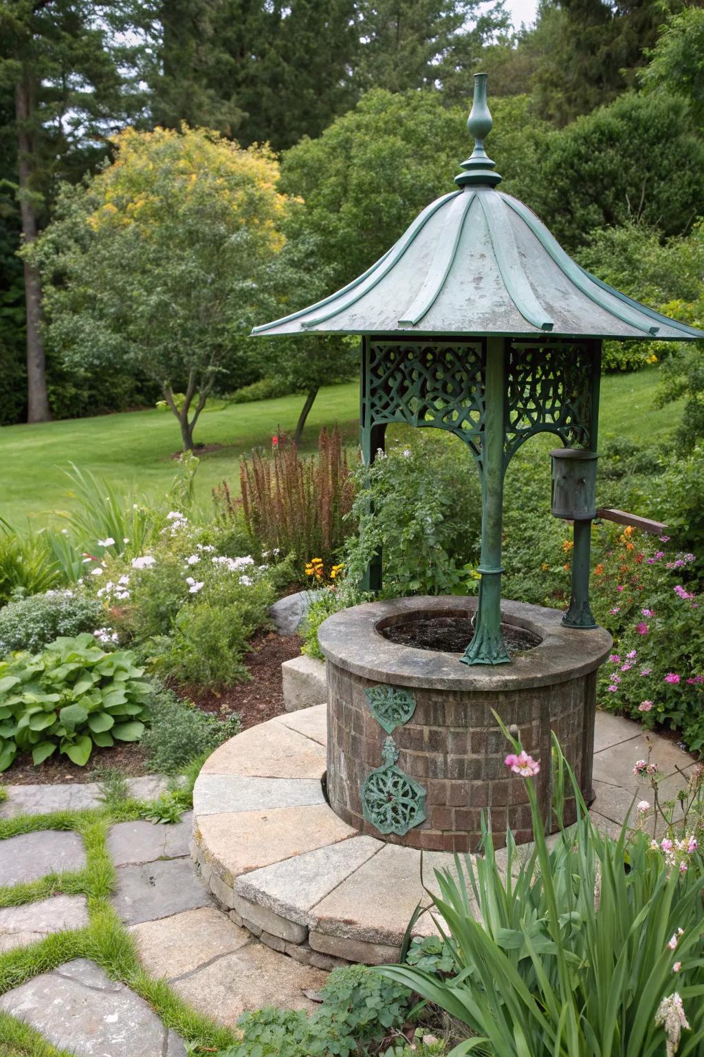 A sculptural surface feature issues a daring edict within this garden.