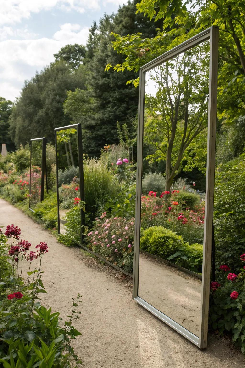 Mirrors can create surprising reflections and expand garden spaces.