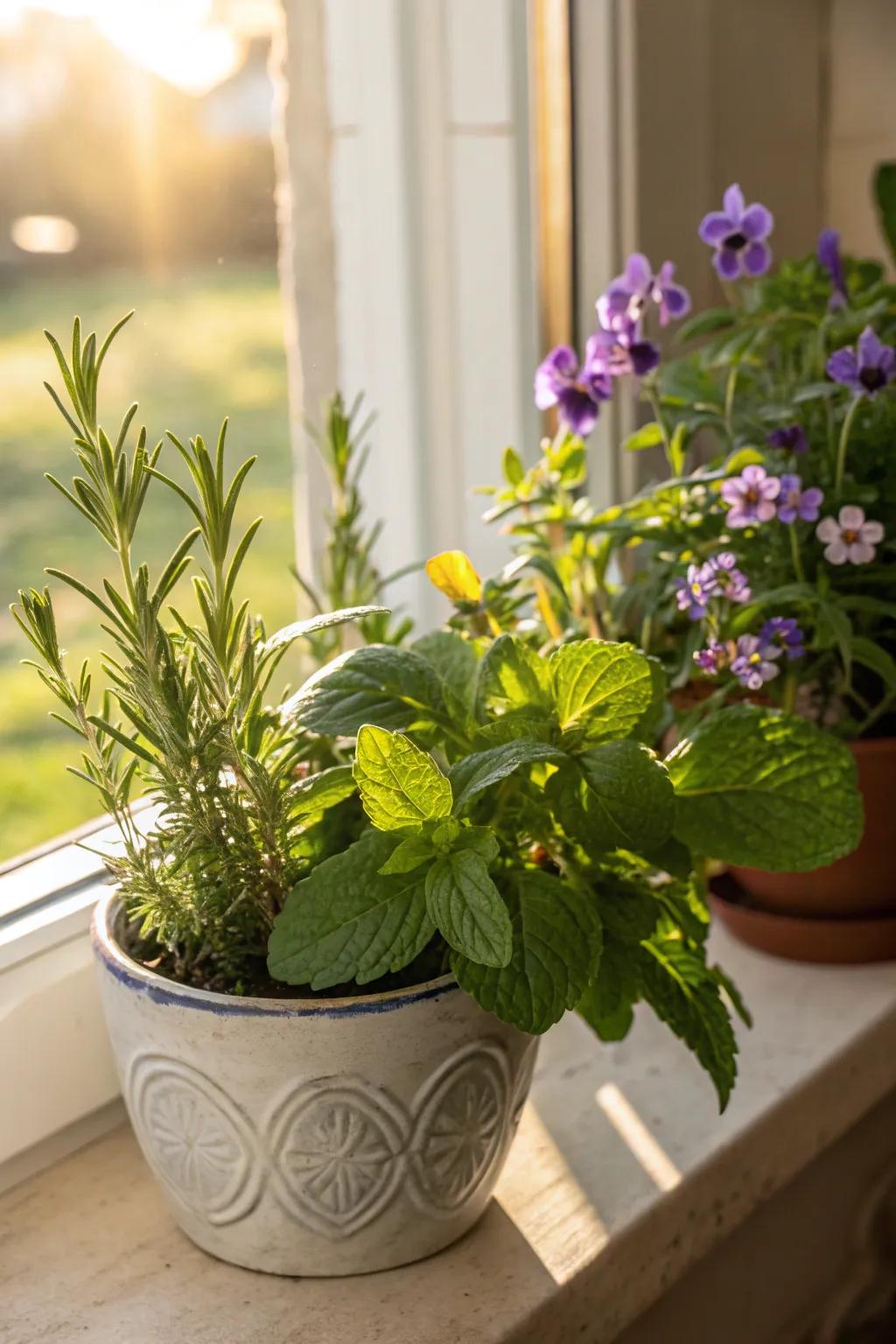 Wildflowers merged when alongside herbs generate a fragrant display.