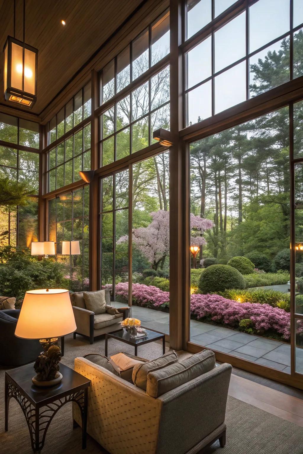 Window walls create a smooth indoor-outdoor link.