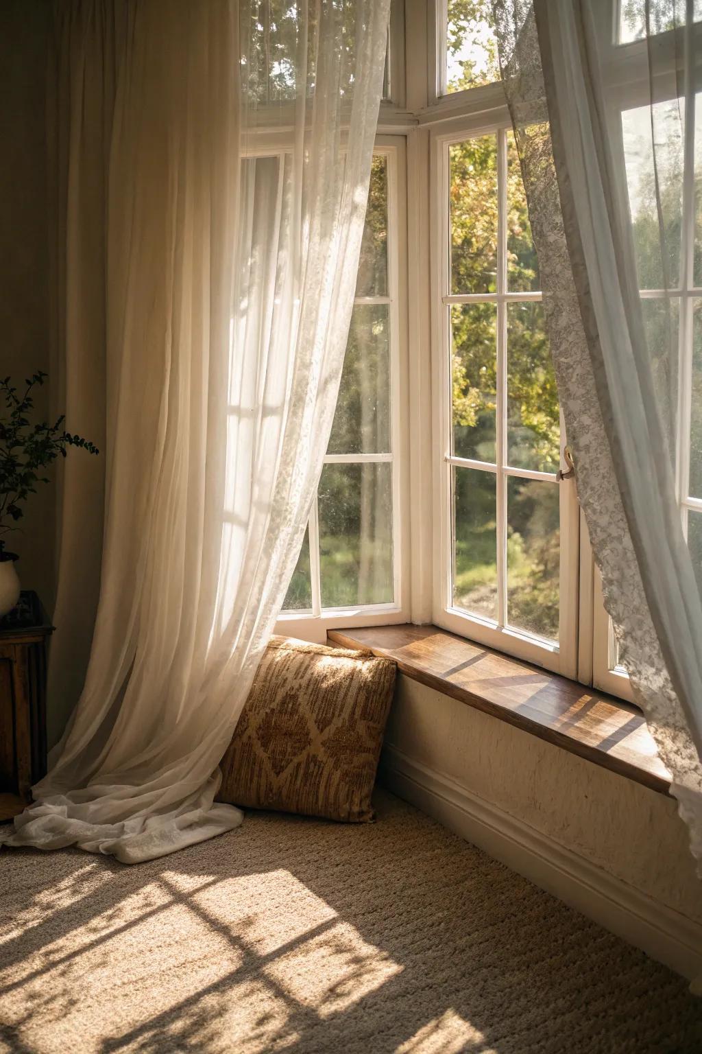 Sheer curtains furnish privacy while concurrently sustaining the area's radiant and airy attributes.