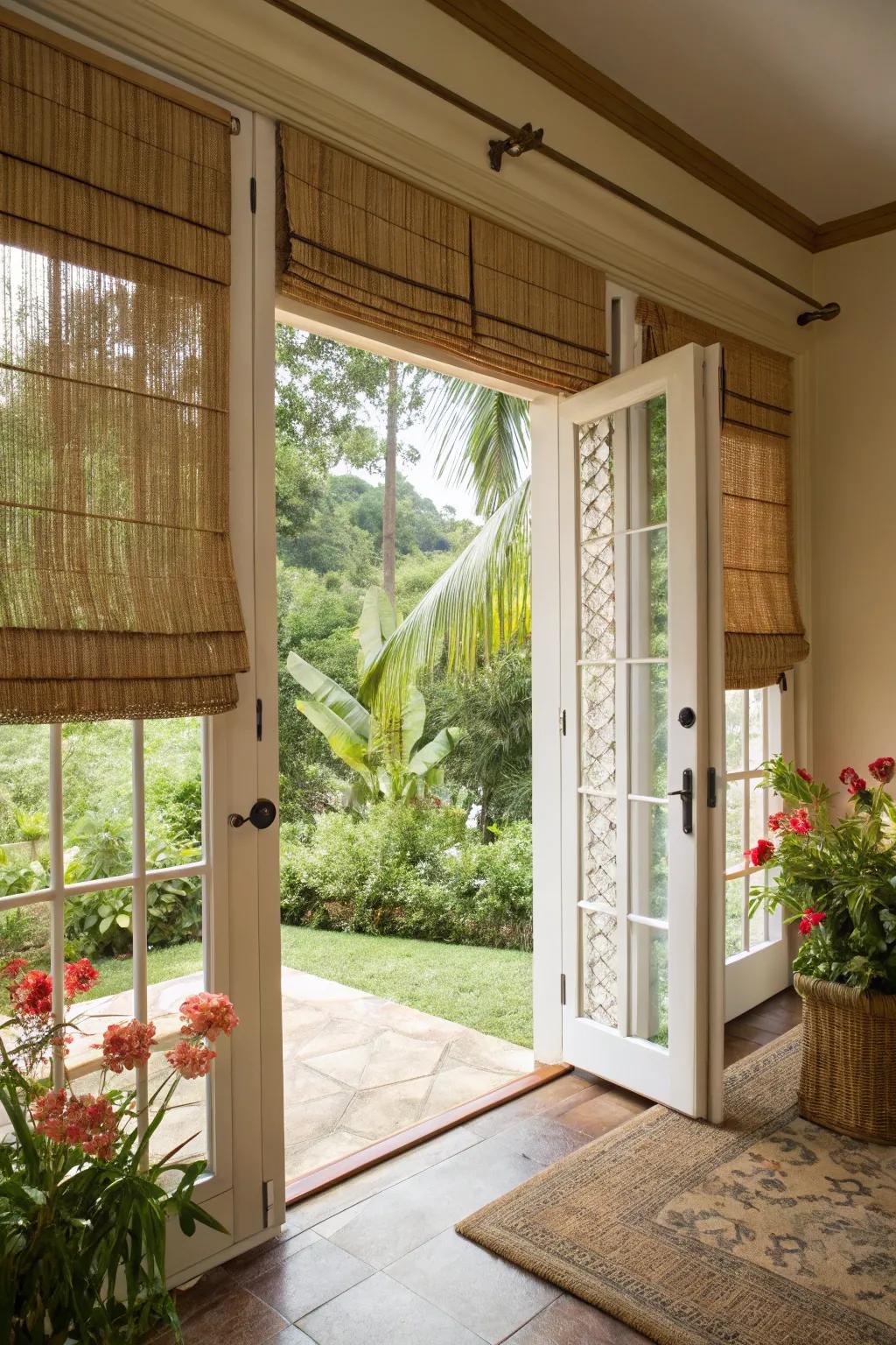 Bamboo shades bring a breezy, exotic feel.