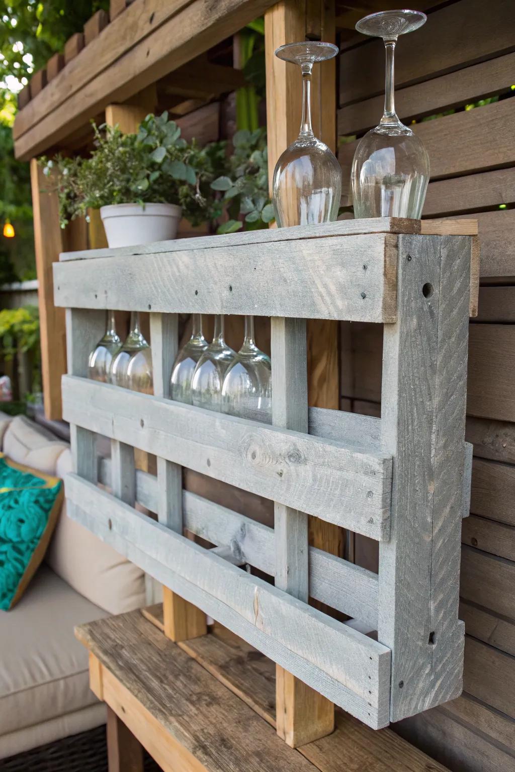 A countryside DIY skids wine glass rack.