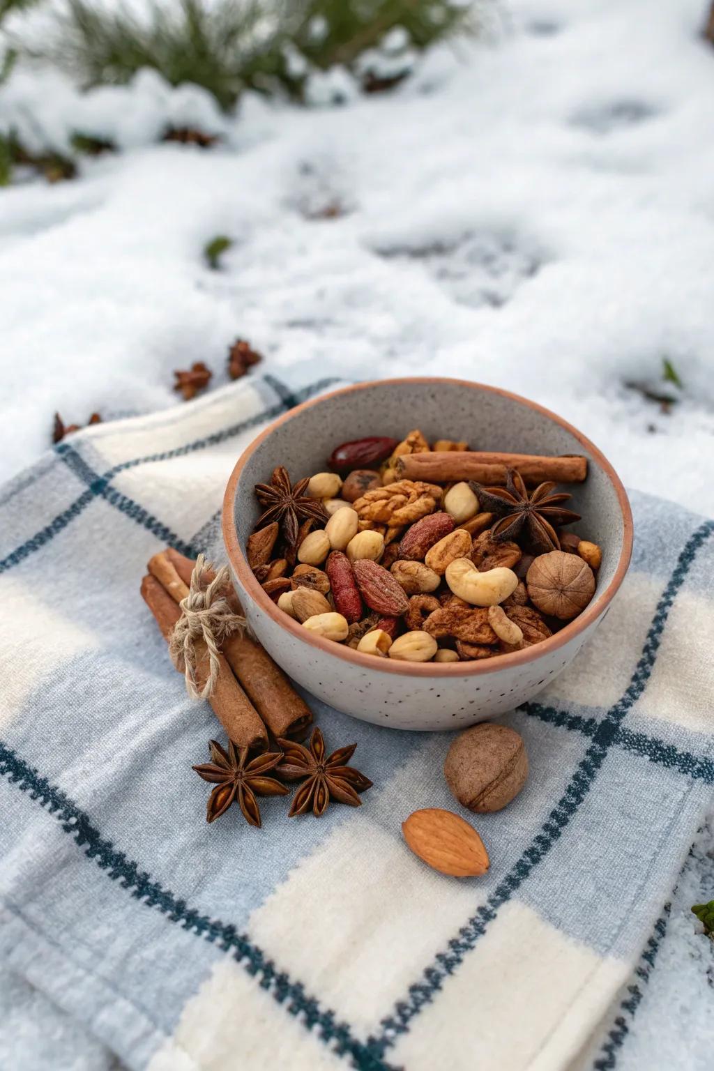 Spiced nuts offer a flavorful option.