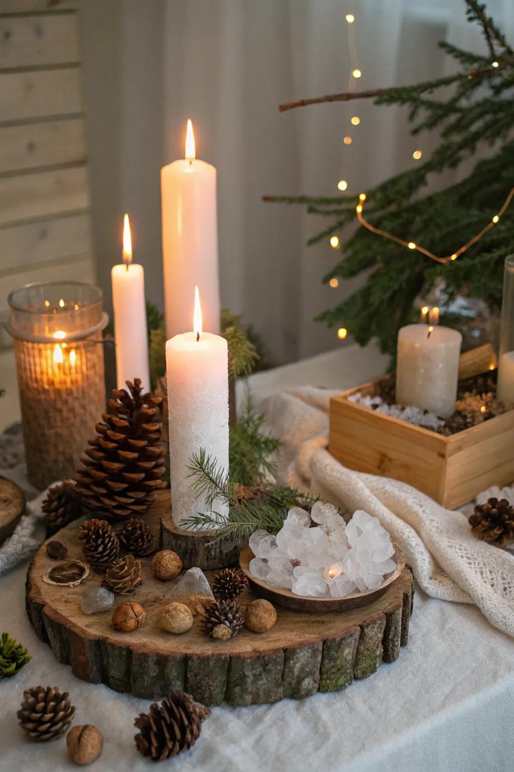 A serene winter solstice shrine invites reflection and celebration.