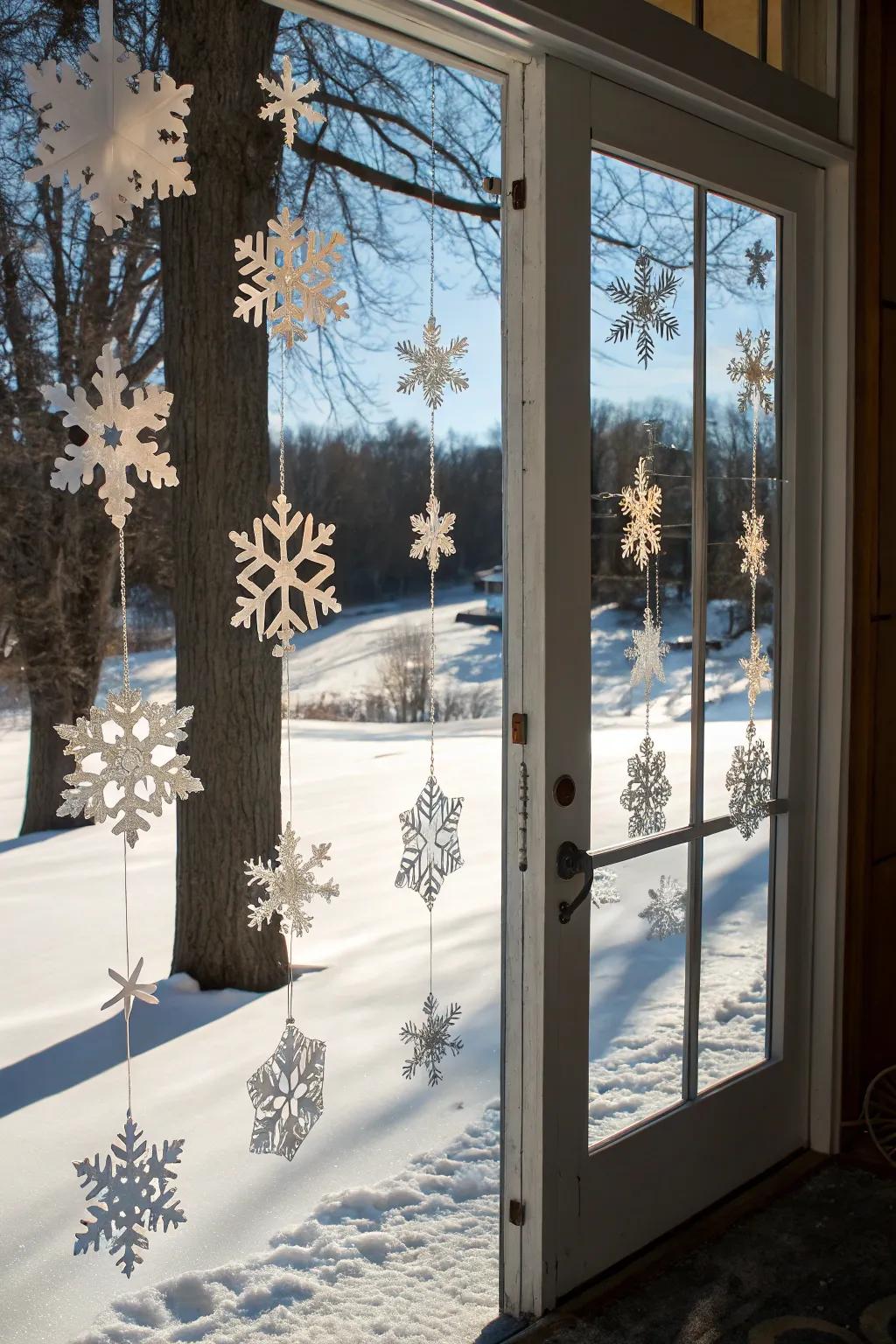 Dimensional snowflakes add depth and magic to any door.