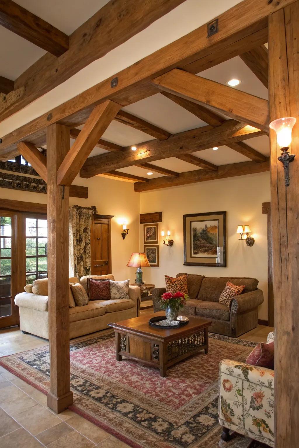 Defined family space featuring timber supports enclosing the area.