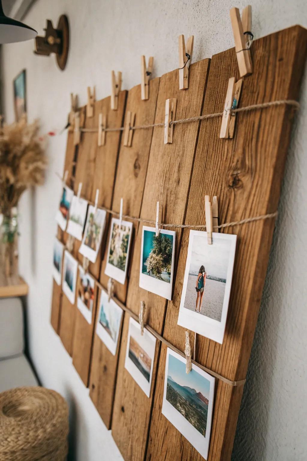 Showcase your memories using a wooden board photo feature.
