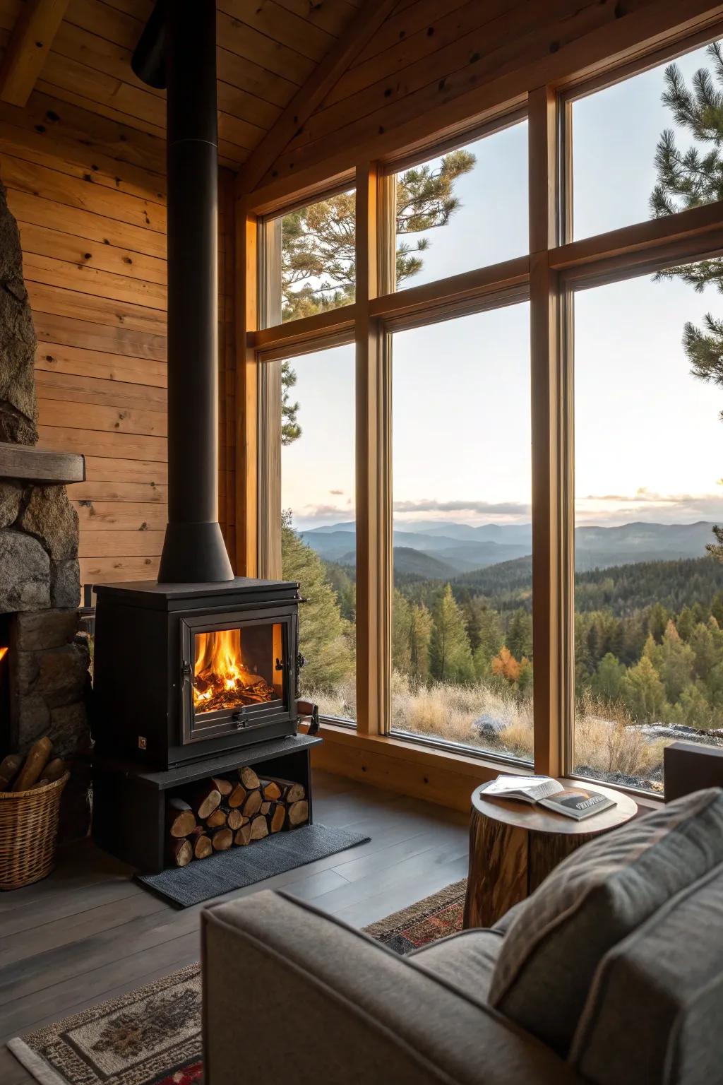 Savor both warmth and scenery with this fireplace layout.
