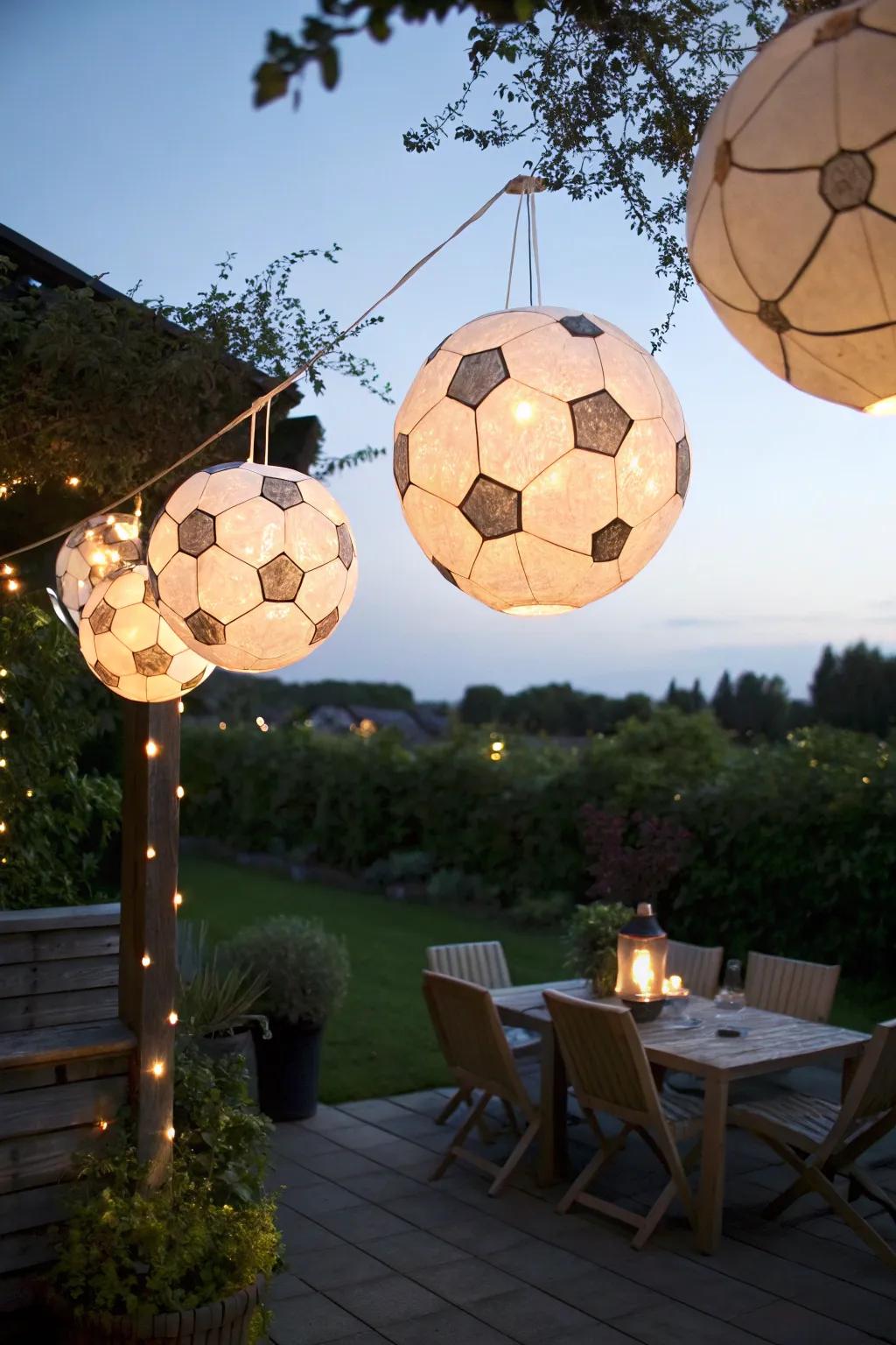 Soccer ball lights that illuminate the night with a playful glow.