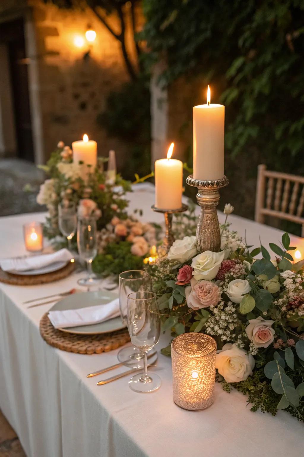 Candle-lit centerpieces infuse the celebration with warmth.