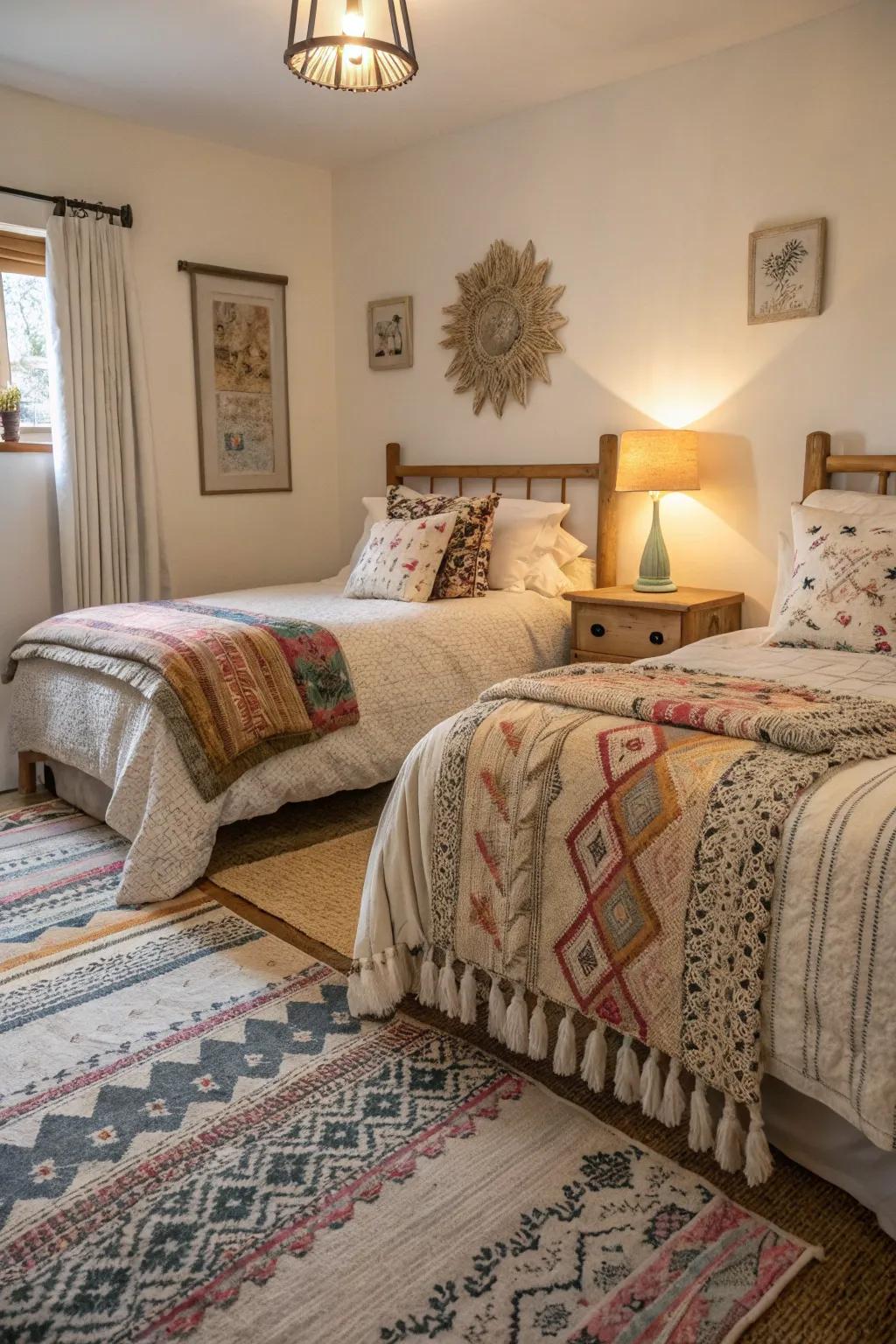 Layered textiles for depth and added warmth.