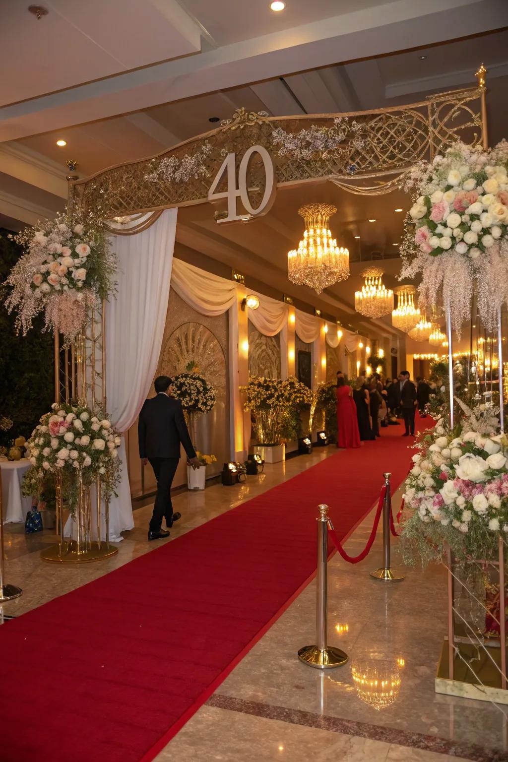 An entrance with a scarlet rug, befitting an unforgettable celebration.
