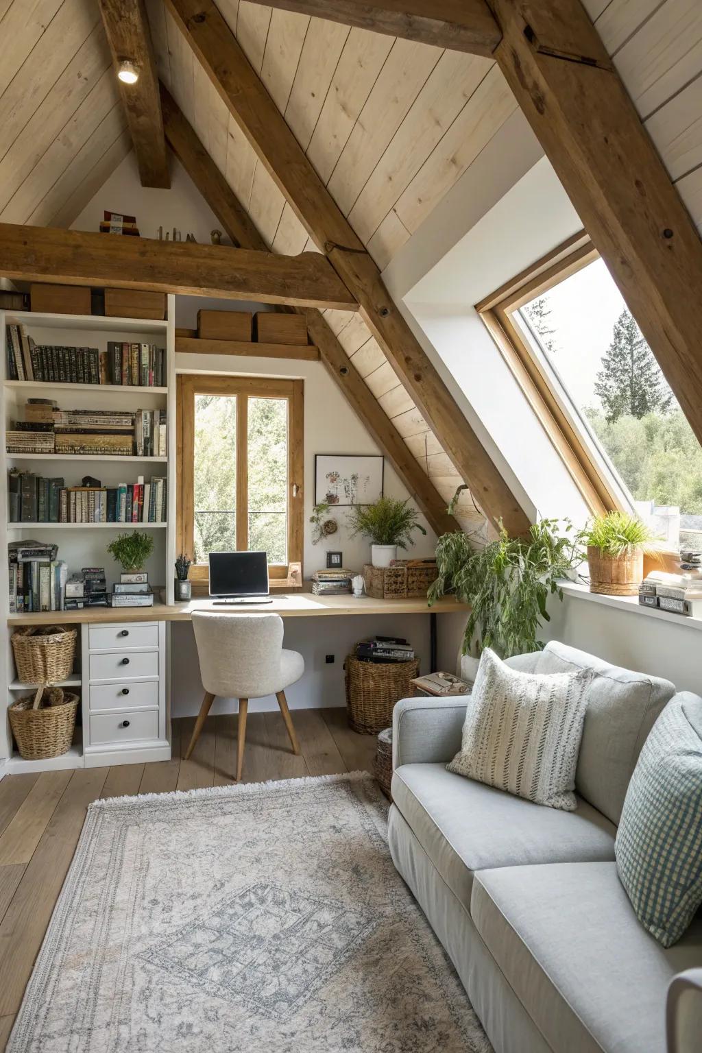 Design a private home office in your attic for focused work.