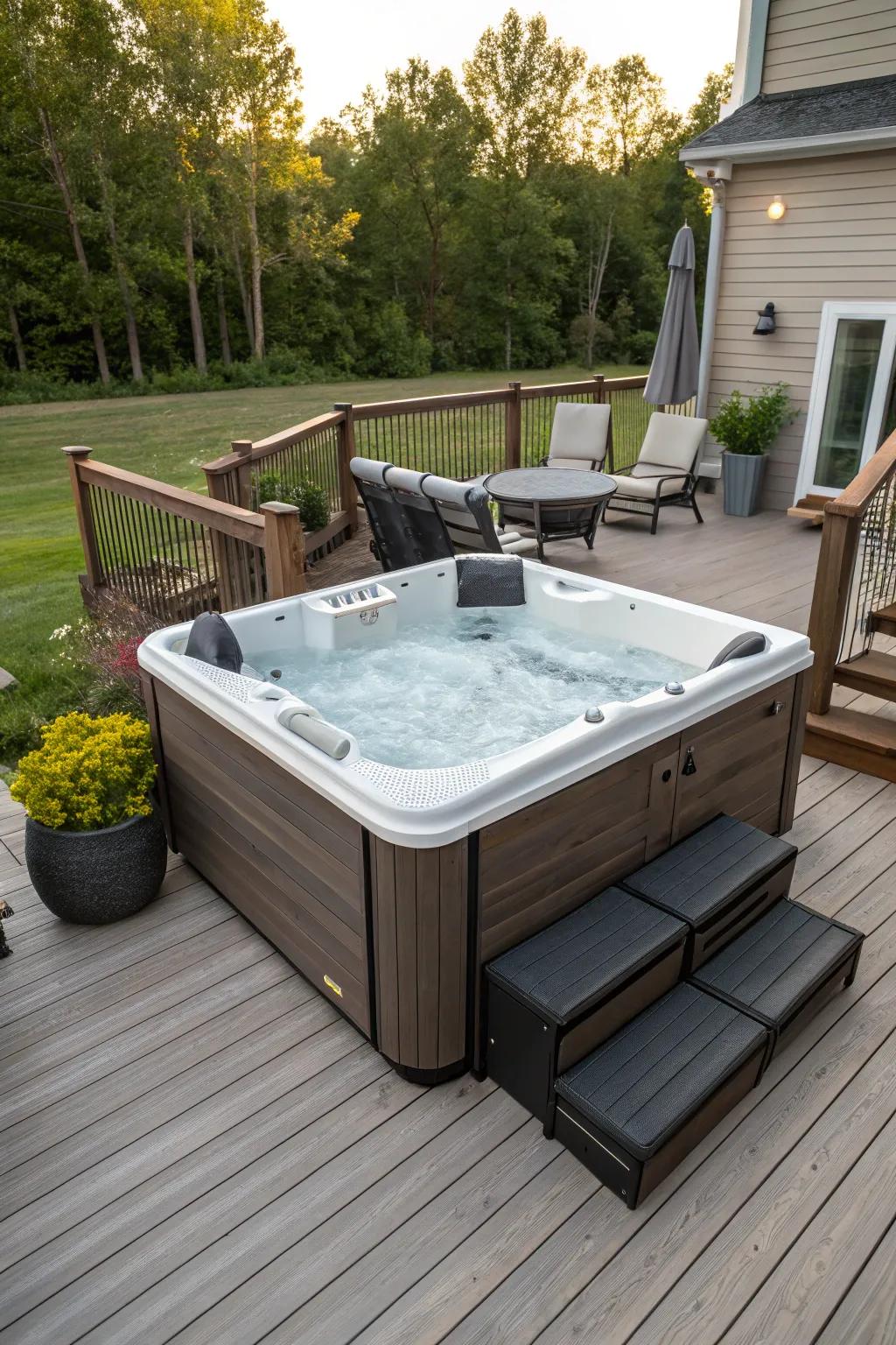 Built-in storage retains your hydro-therapy tub area orderly and neat.