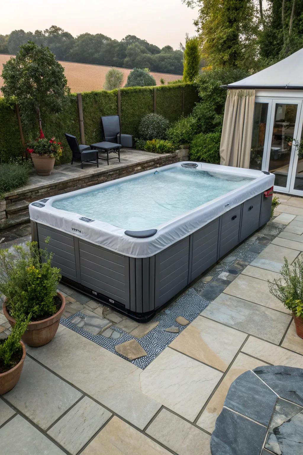 A stylish protector safeguards and complements your spa.