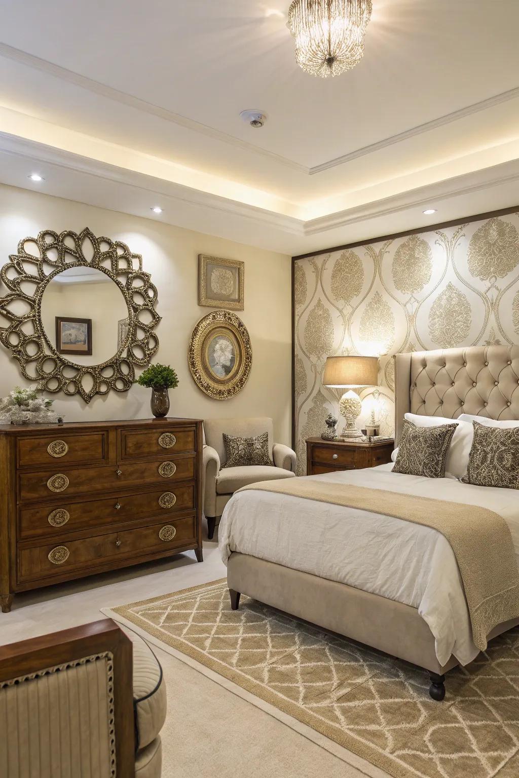 Reflectors on the feature wall reflect light and establish an illusion of space.