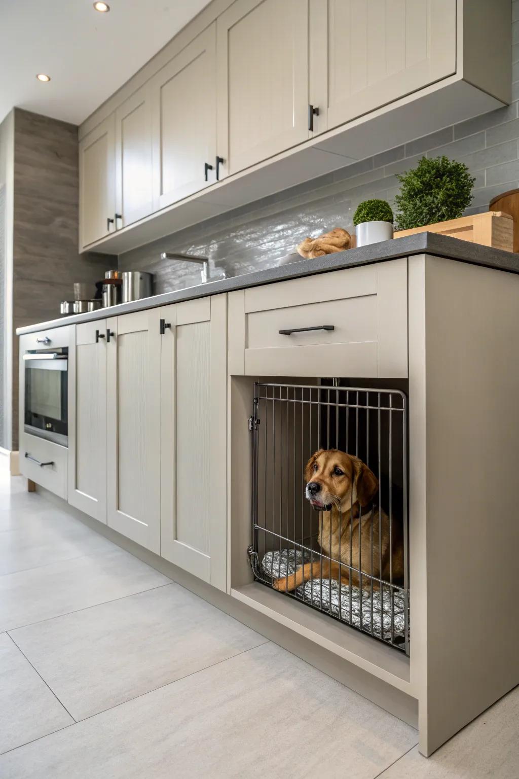 Built-in kennels offer a polished and organized aesthetic.