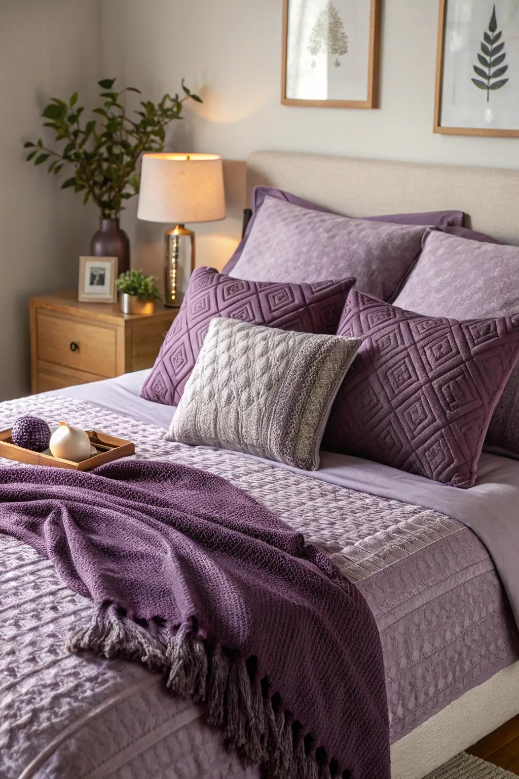 Enhance texture with amethyst accessories.