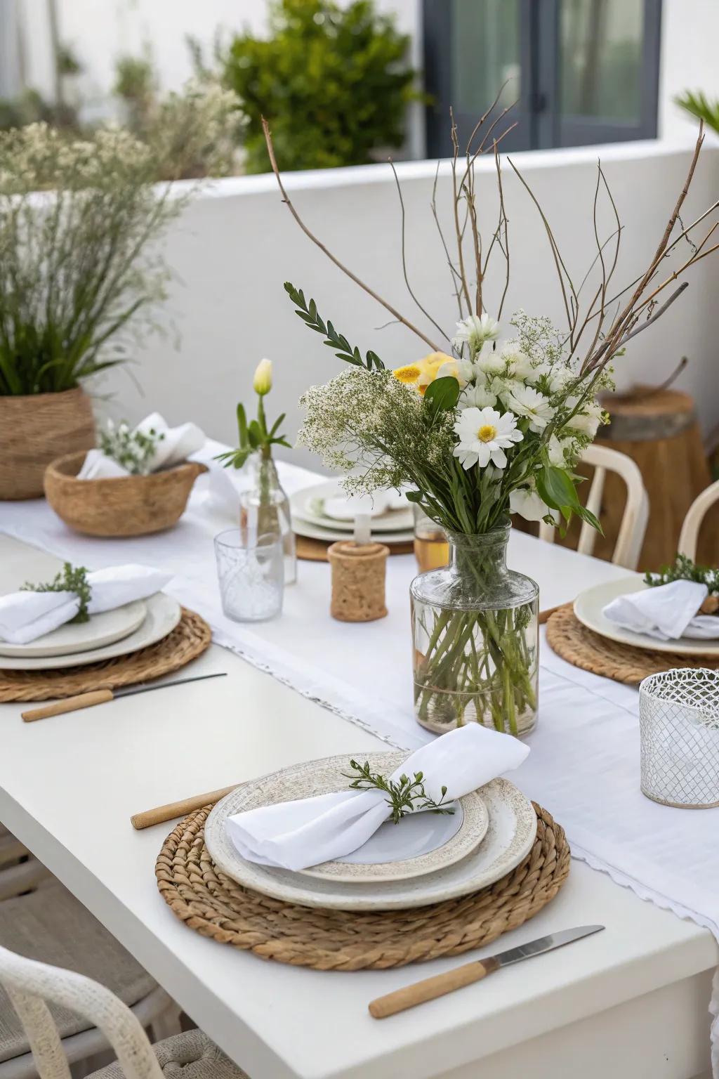 Eco-friendly white decorations blend elegance with sustainability.