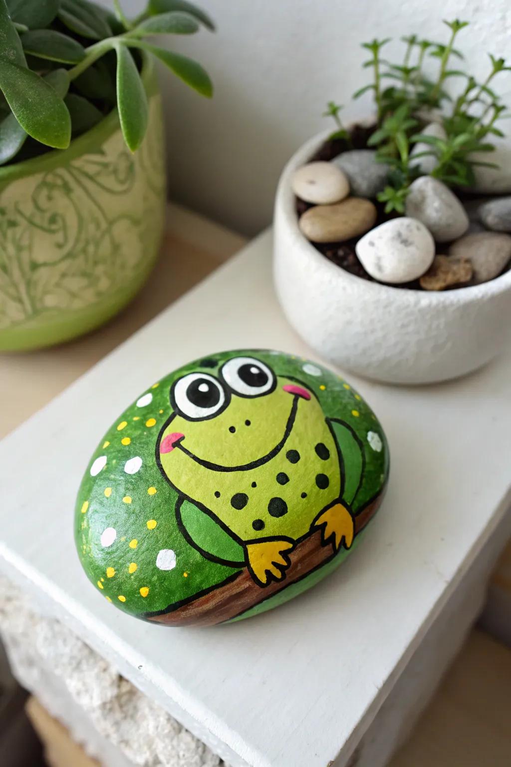 Infuse joy into your garden with this captivating frog stone, where playfulness intertwines with minimalist elegance.