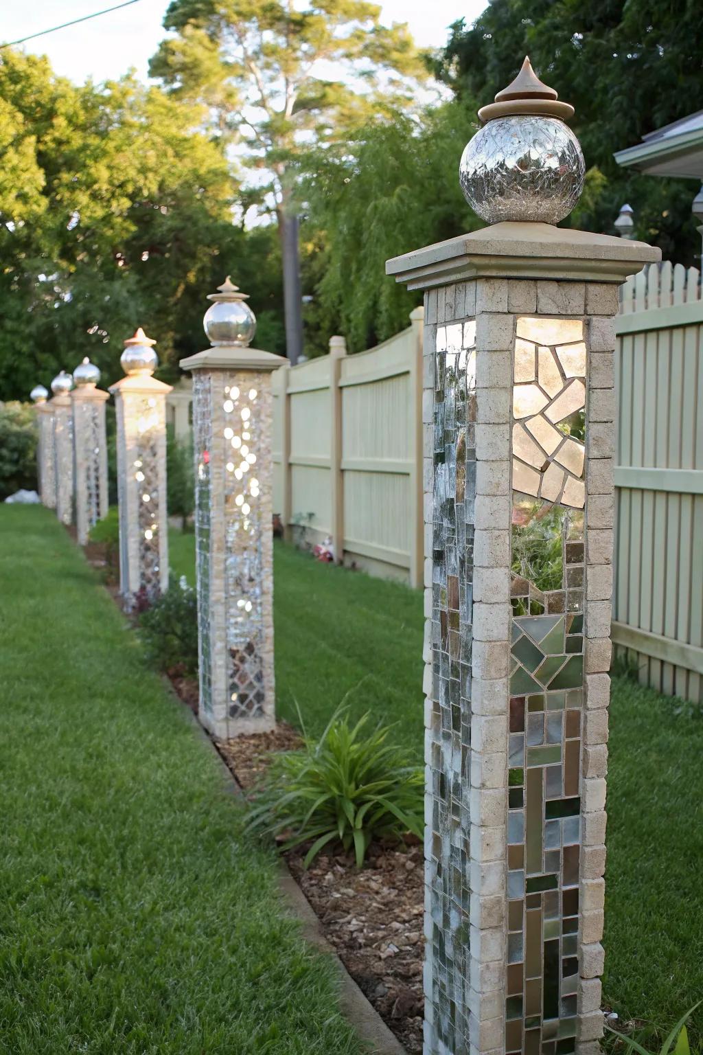 Generate visual illusions through reflective surface pillar concepts in your backyard.
