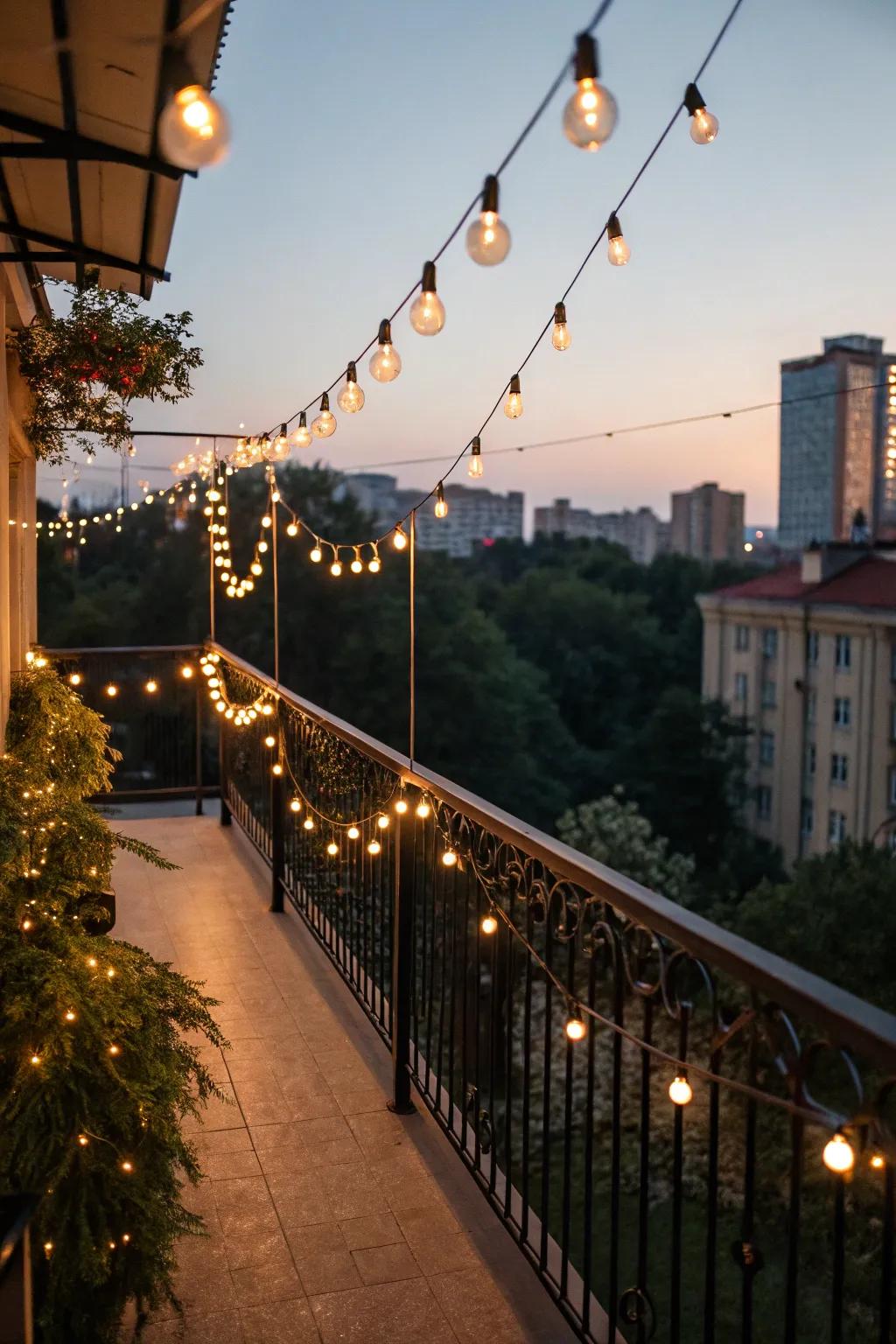 Party lights convey a vibrant and festive vibe to any balcony setting.