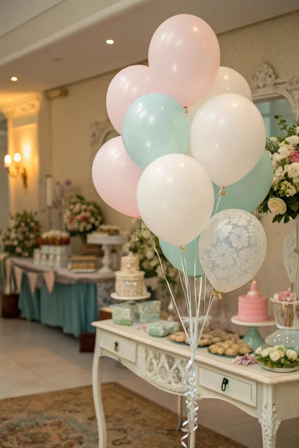 Classic balloon groupings introduce enduring charm to the design.