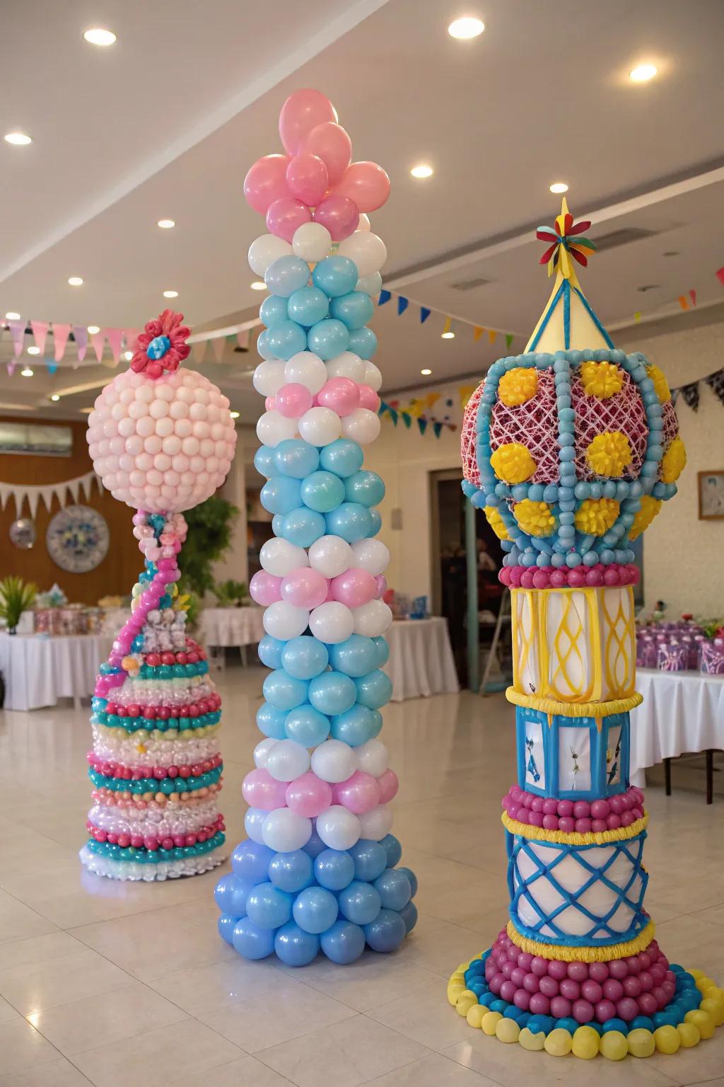 Detailed balloon sculptures add a creative touch to any festivity.