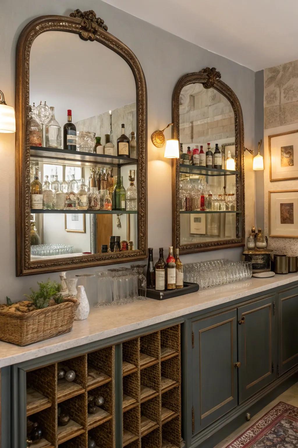 Vintage impressions with classic mirrors and racks.