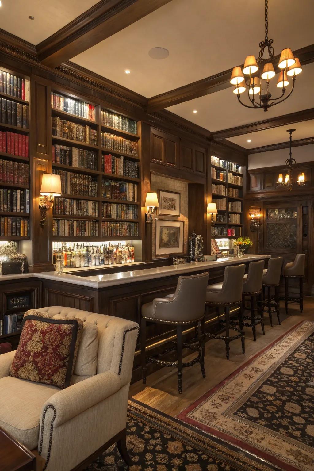 Traditional library retreat is great for literature lovers through cozy nooks.
