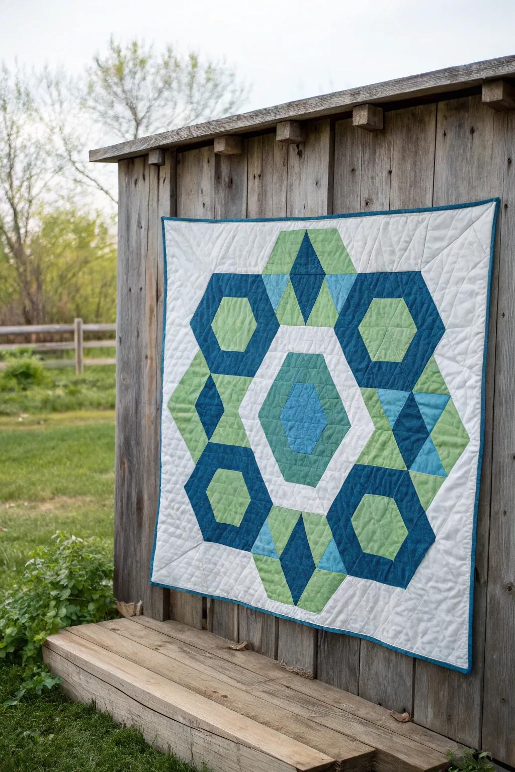 Hexagon quilt design offering a modern appeal.