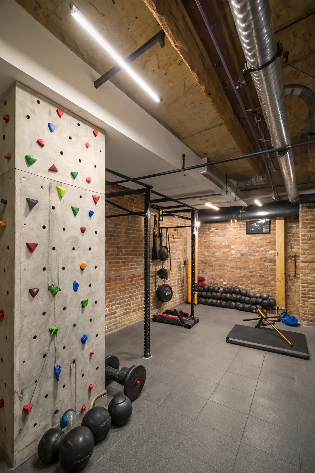 A climbing wall is a fun and challenging addition to your gym.