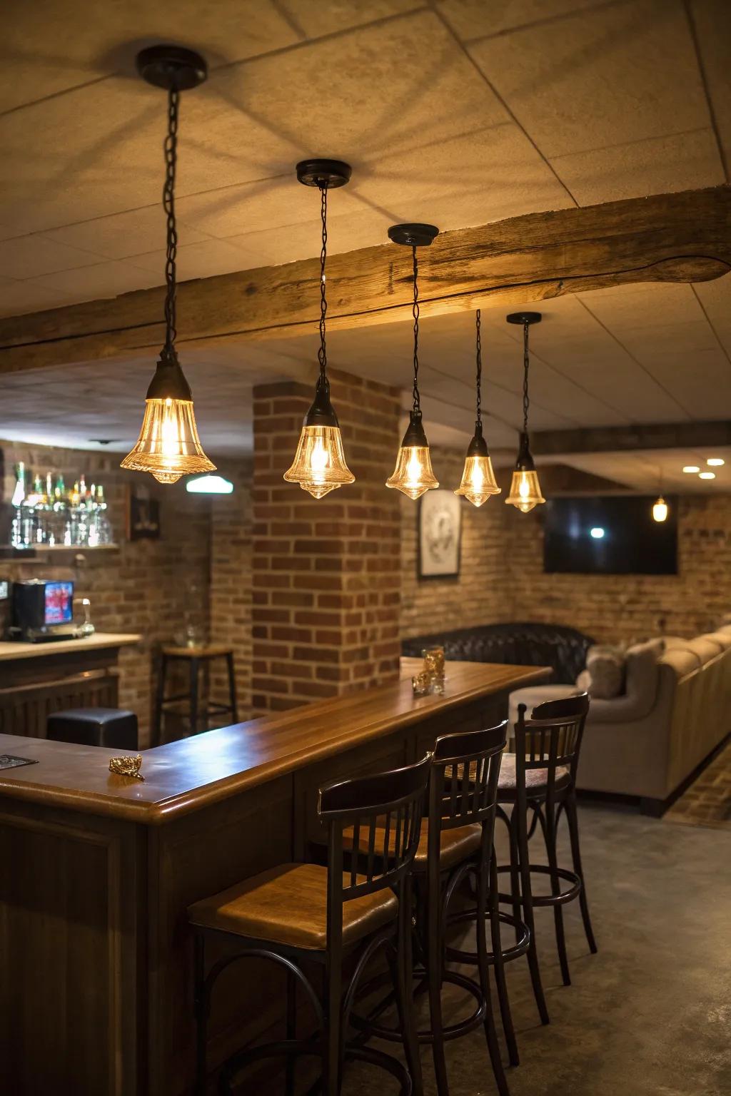 Drop lights usher in an elegant concentration to your basement zones.