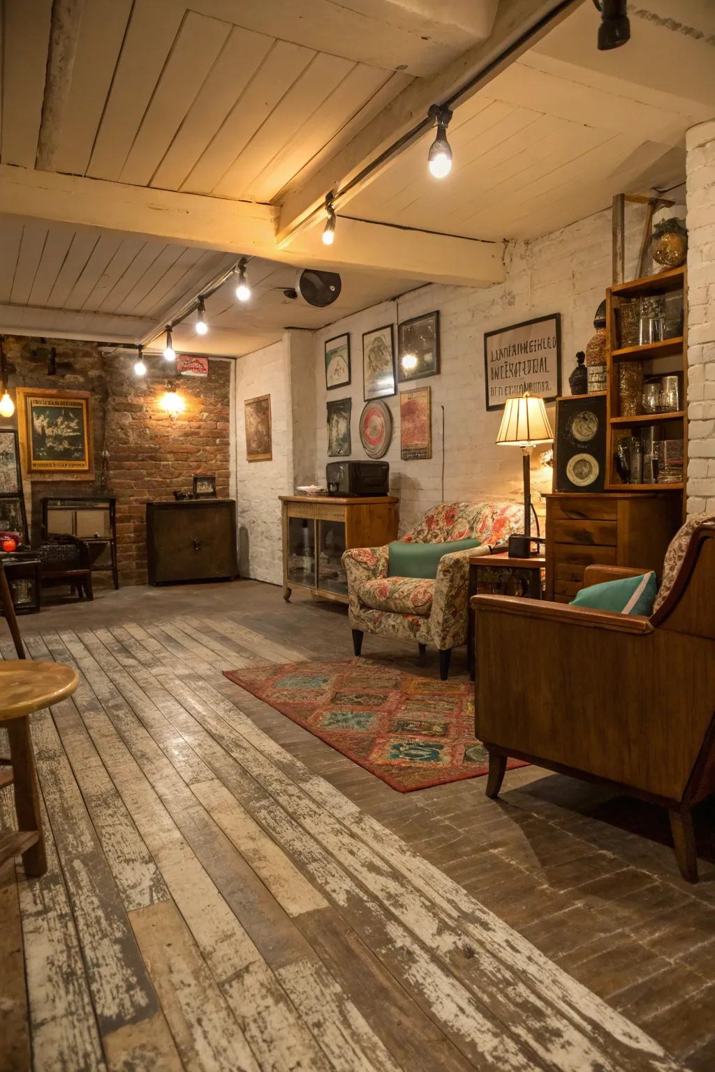 Distressed vinyl flooring introduces a timeless charm.