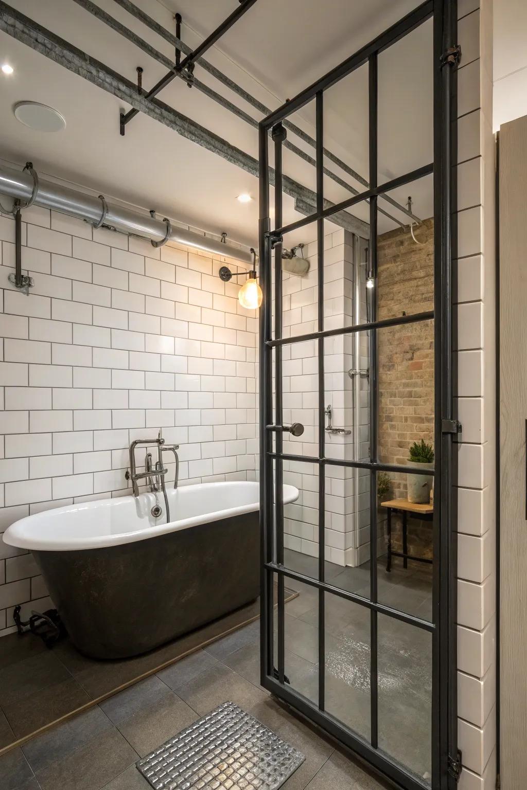 Metal frames inject an industrial edge into modern bathroom designs.