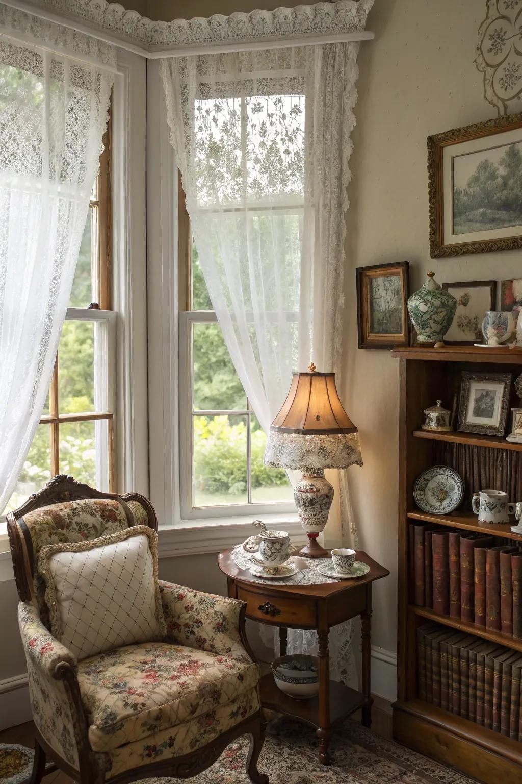 Introduce charm to your bay window through vintage furniture and décor.