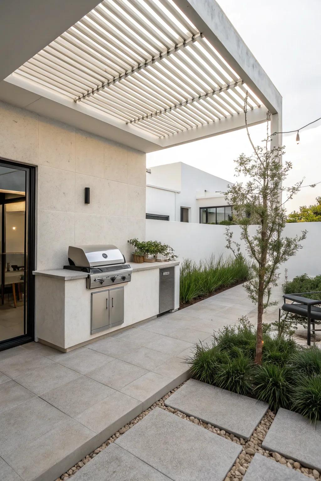 A minimalist design delivers a streamlined and modern BBQ patio experience.